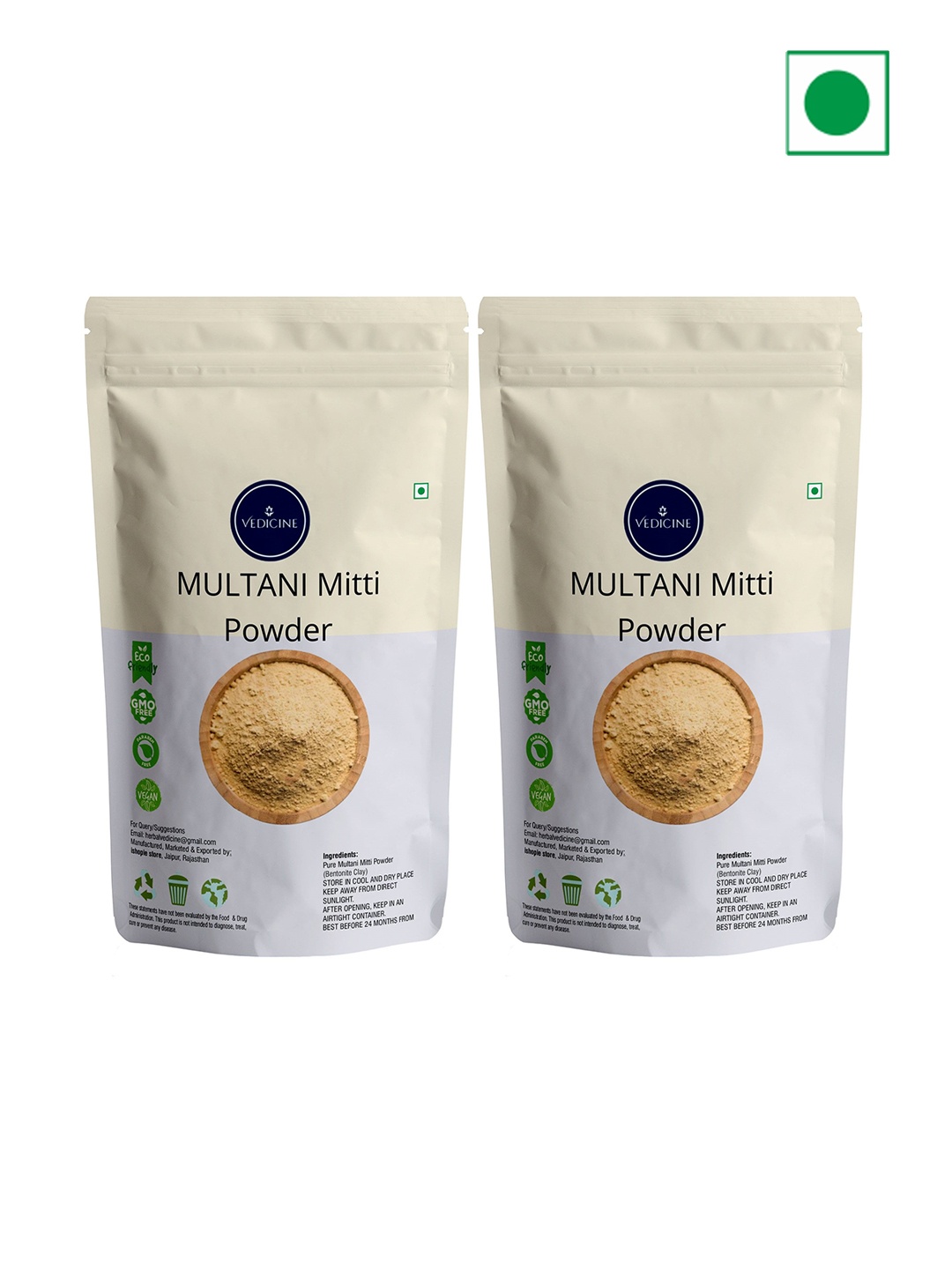 

VEDICINE Set Of 2 Multani Mitti Powder- 100g Each, White