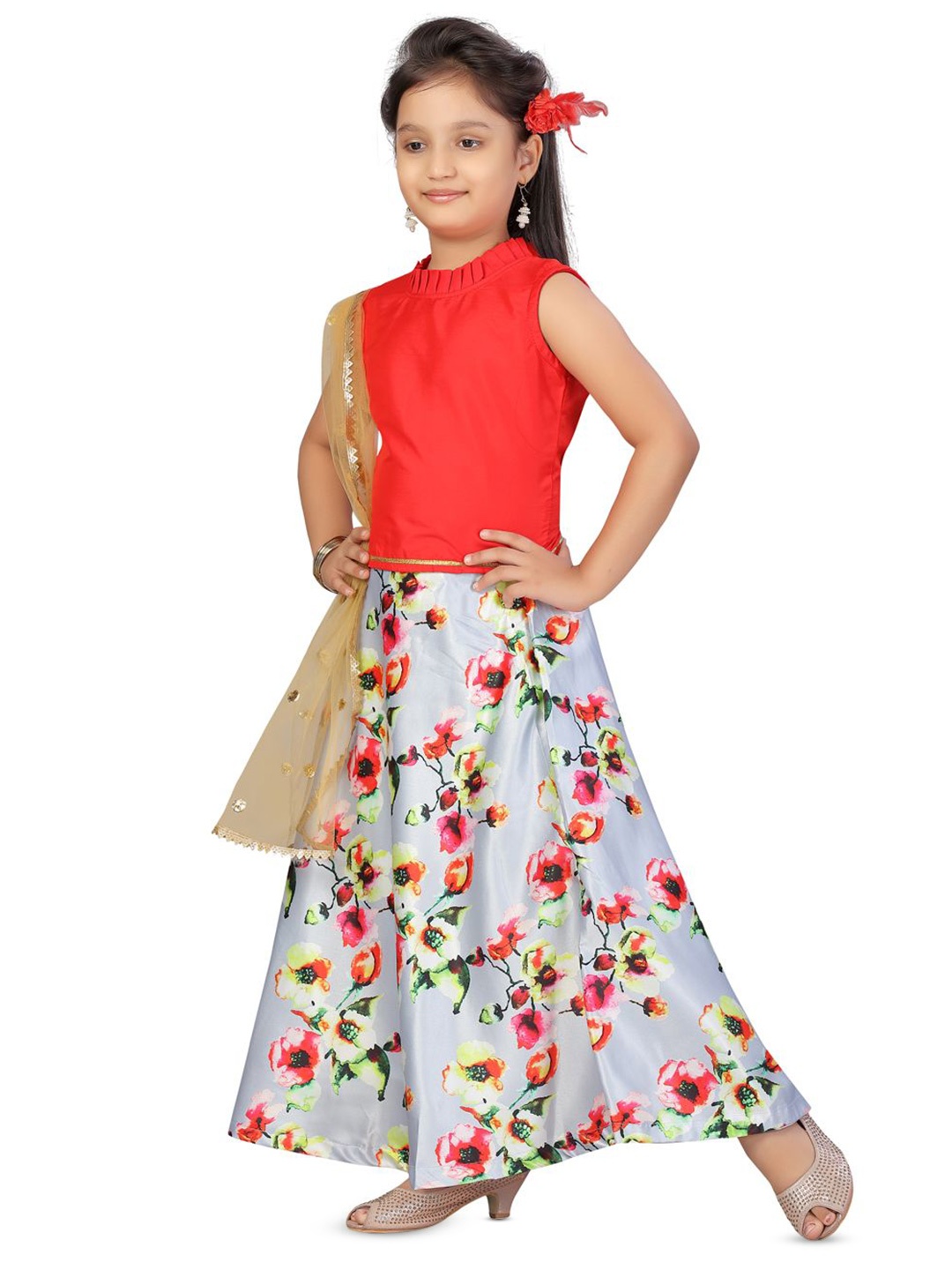 

BAESD Girls Ready to Wear Lehenga & Blouse With Dupatta, Red