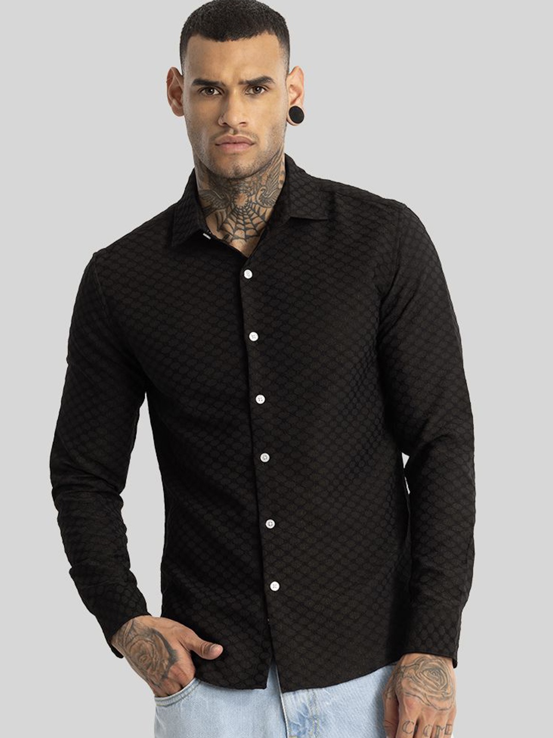 

Snitch Men Smart Slim Fit Opaque Casual Shirt, Black