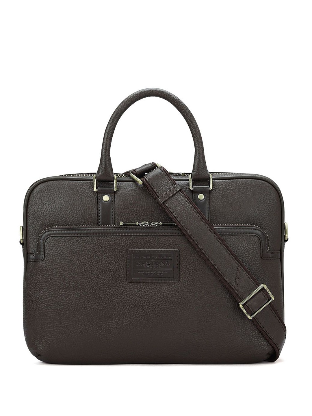 

Da Milano Unisex Textured Leather Laptop Bag, Brown