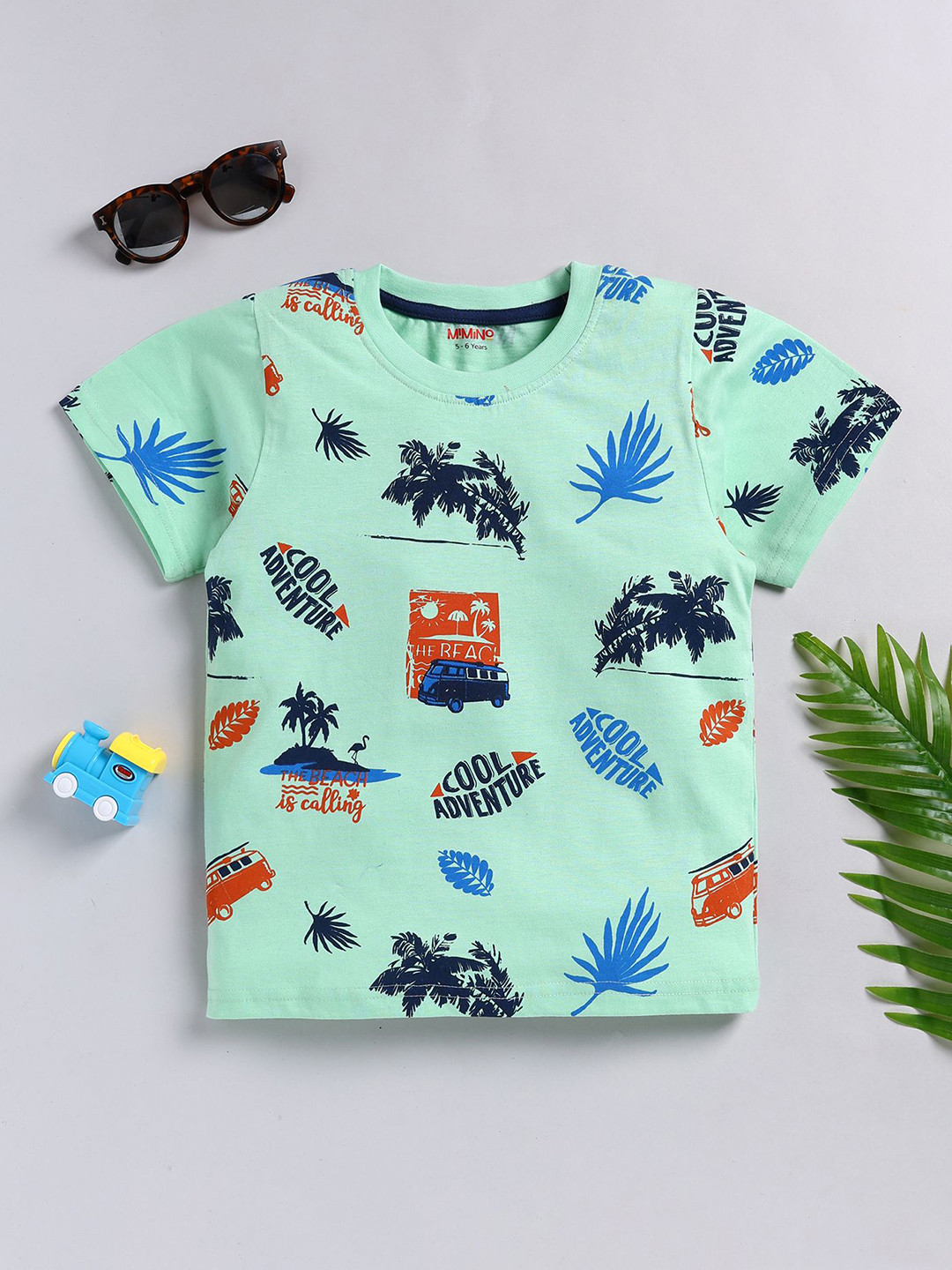 

MIMINO Boys Floral Printed V-Neck T-shirt, Green