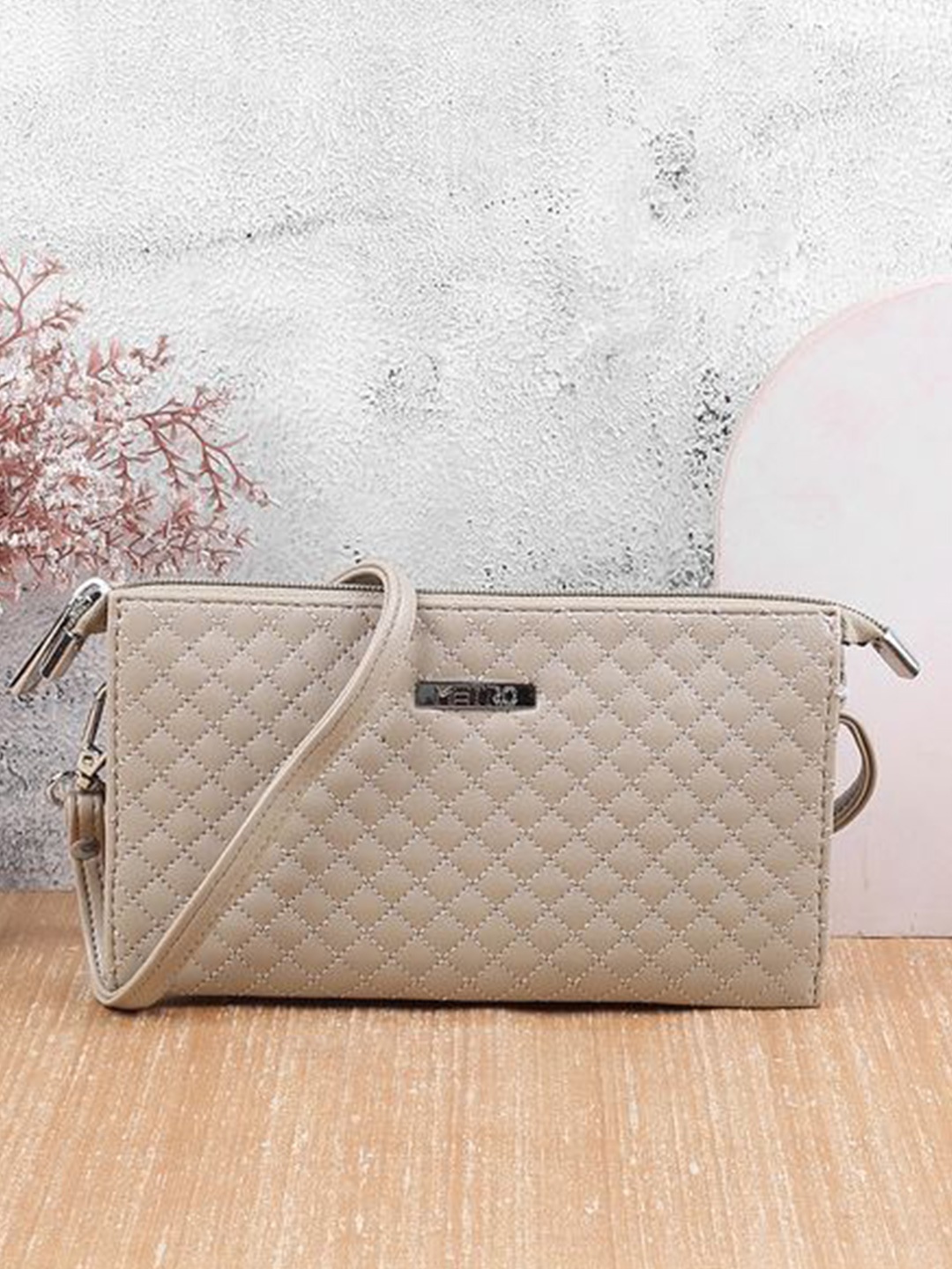 

Metro Women Geometric Checked Bow Detail PU Two Fold Wallet with SIM Card Holder, Beige