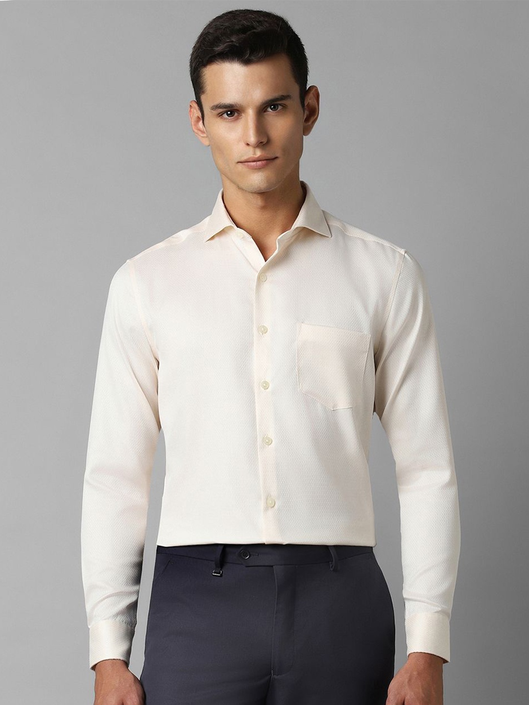 

Louis Philippe Men Slim Fit Opaque Formal Shirt, Cream