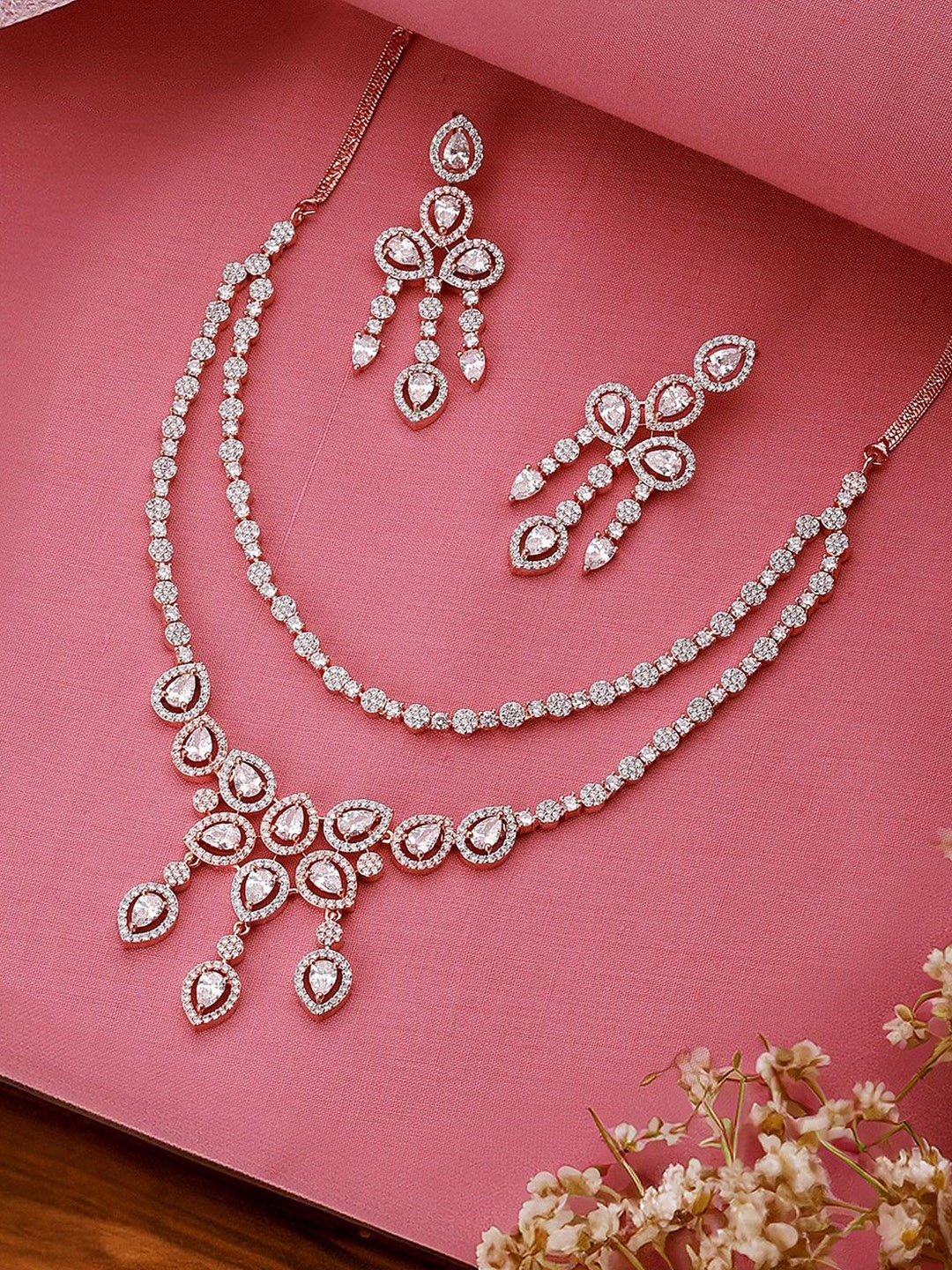

Saraf RS Jewellery CZ Stone Studded 2-Lined Layered Jewellery Set, Rose
