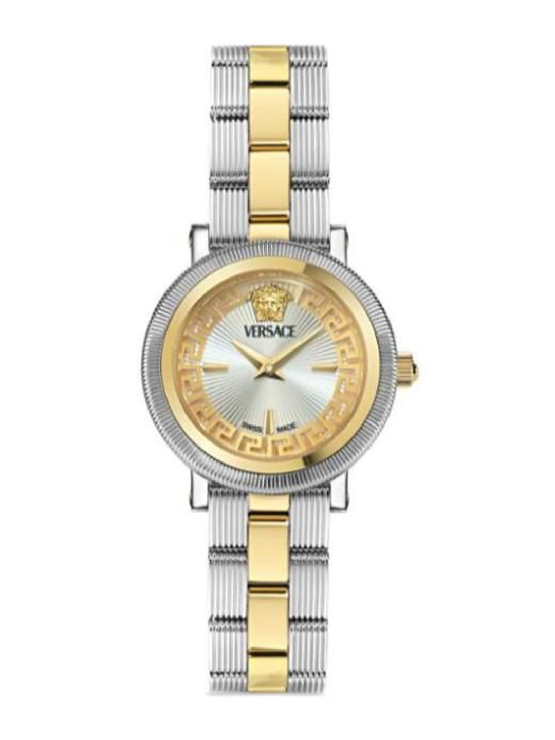 

Versace Men Brass Embellished Dial & Stainless Steel Bracelet Style Straps Analogue Watch VE8CA0224, White