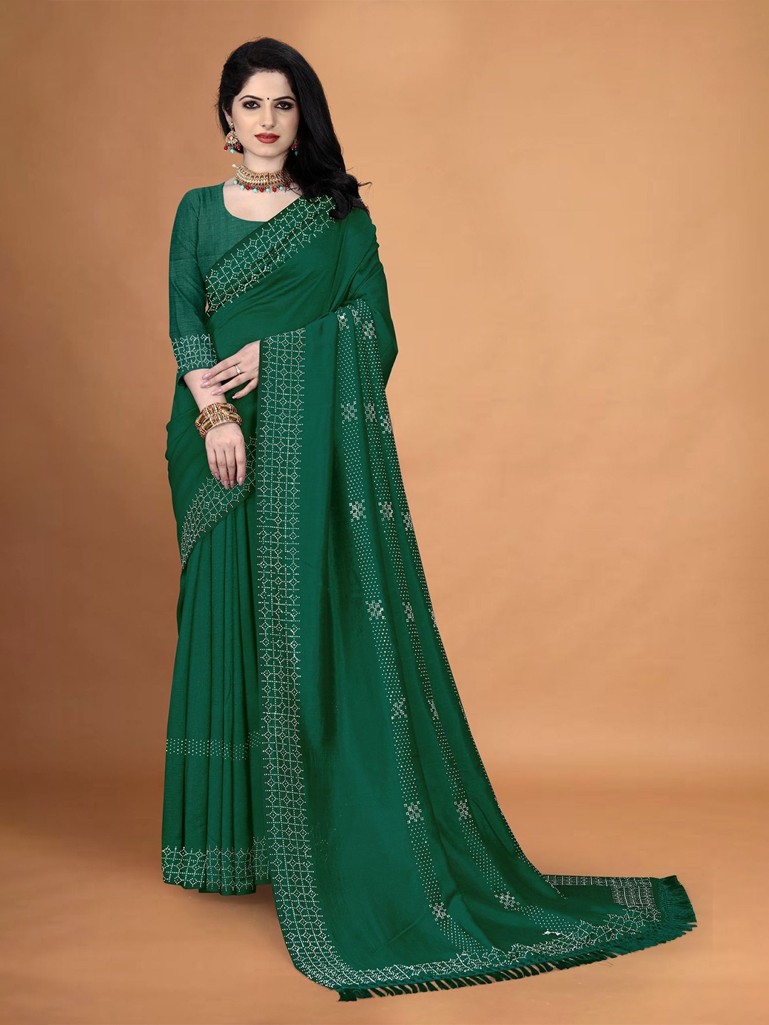 

SANJANA SILK Jute Silk Saree, Green