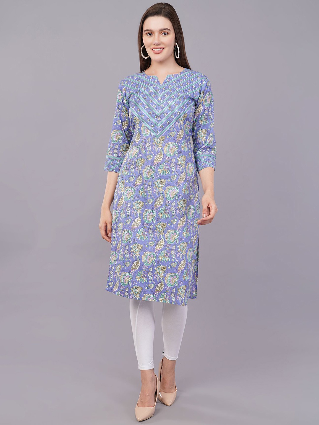 

Vbuyz Women Floral Printed Flared Sleeves Sequinned Floral Kurta, Lavender