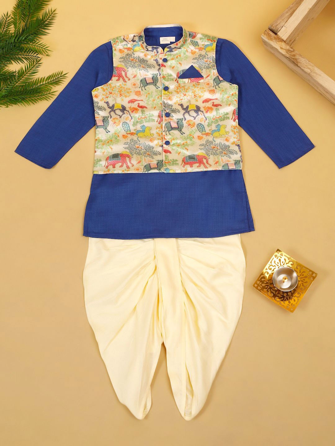 

SAKA DESIGNS Boys Regular Kurta with Dhoti Pants, Blue