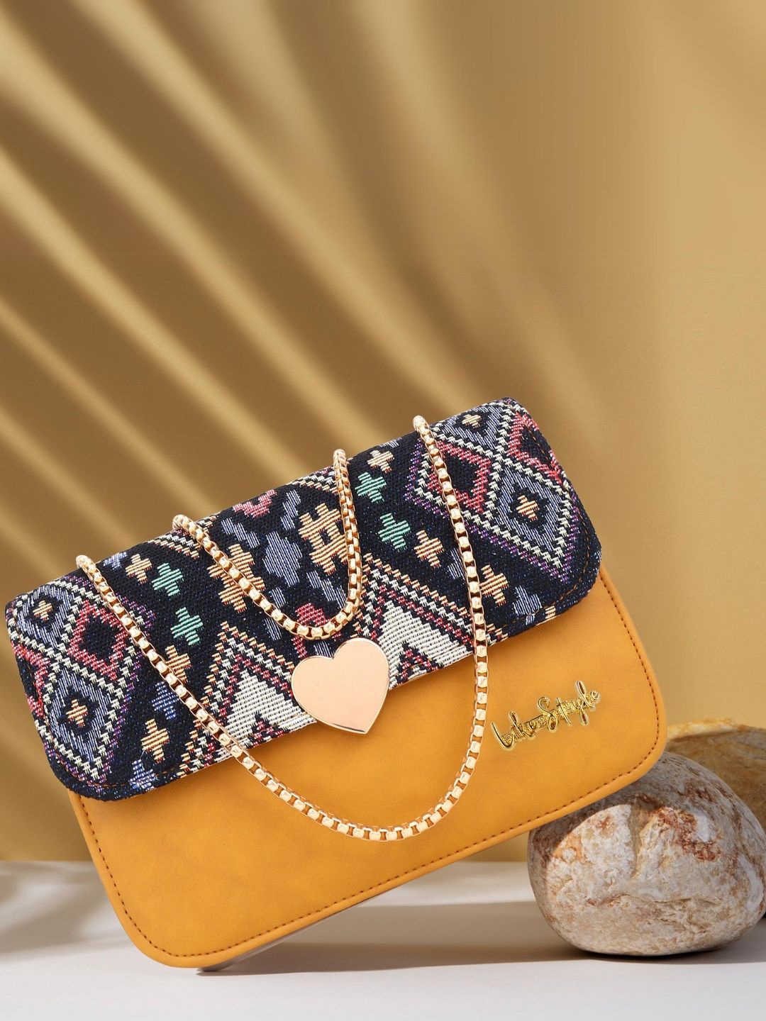

LIKE STYLE Printed Structured Sling Bag, Beige