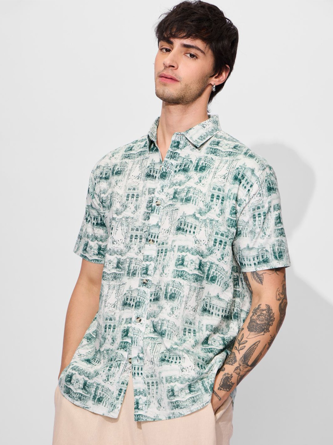 

The Souled Store Men Opaque Printed Casual Shirt, White