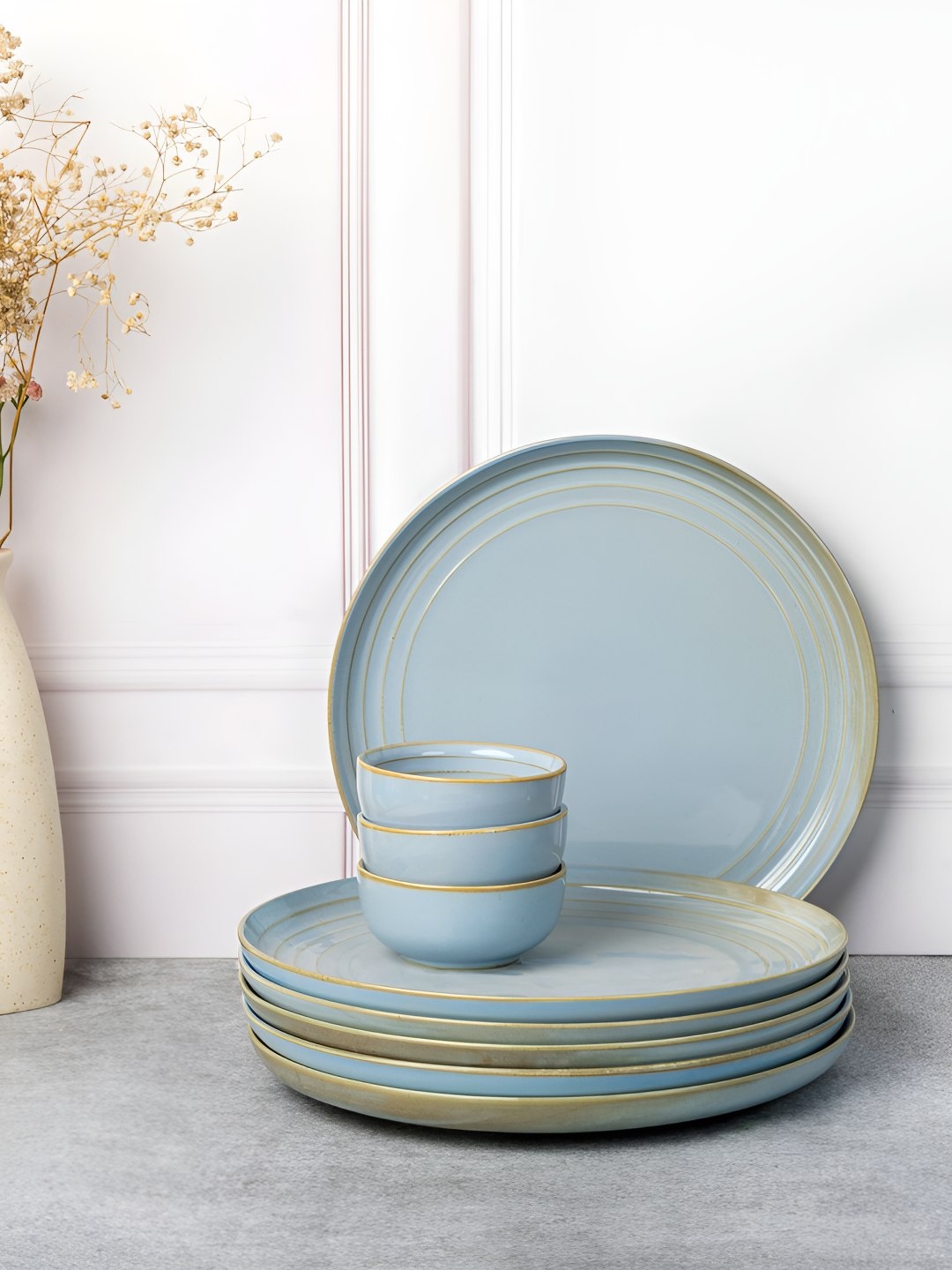 

BODHI HOUSE White & Blue 12-Pieces Porcelain Glossy Dinner Set
