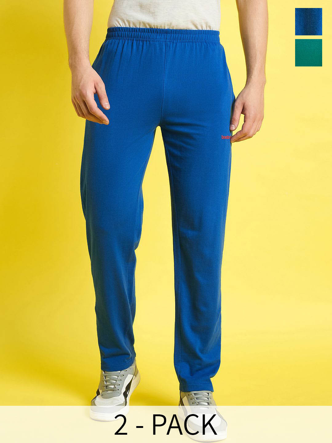 

bearbrother Men Pack Of 2 Solid Mid-Rise Track Pants, Blue