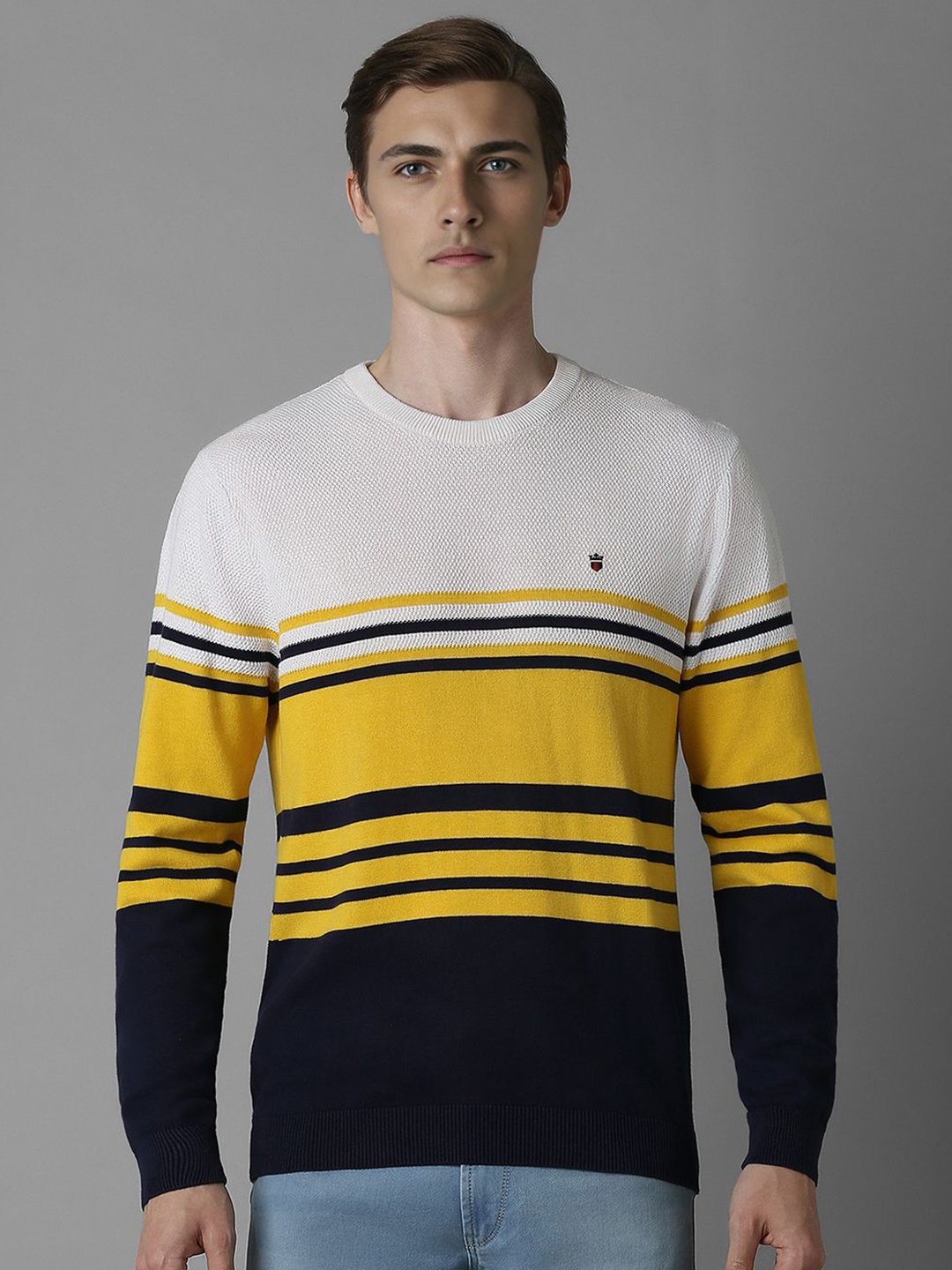 

Louis Philippe Jeans Men Striped Pullover, White
