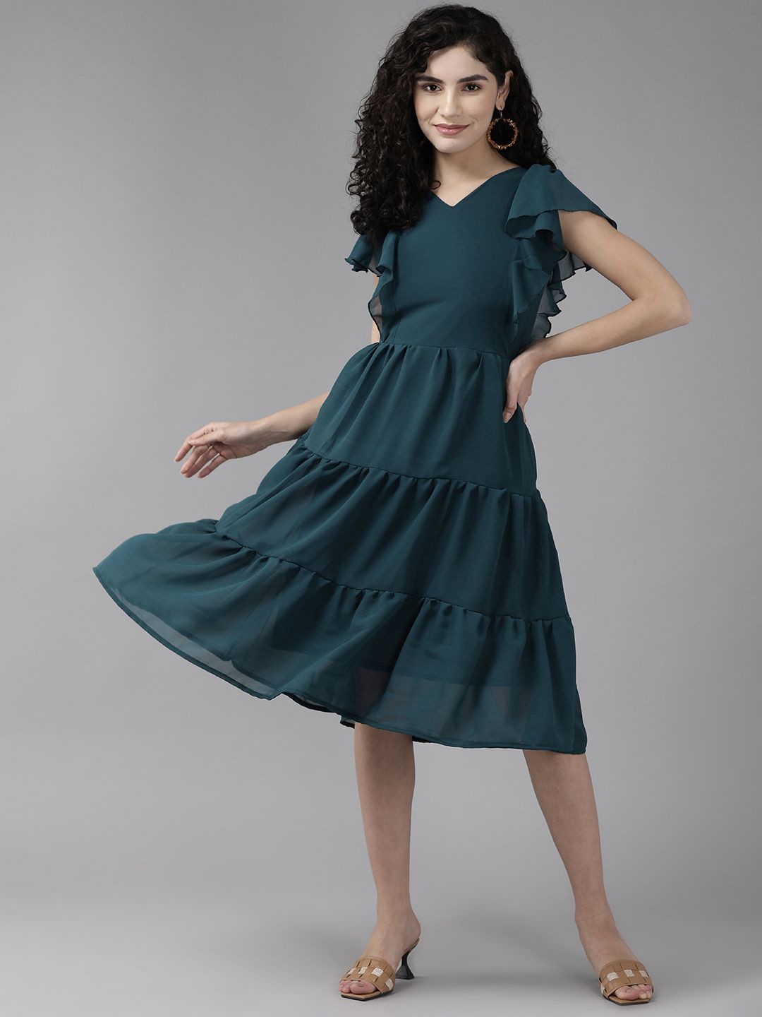 

BAESD Georgette A-Line Dress, Green