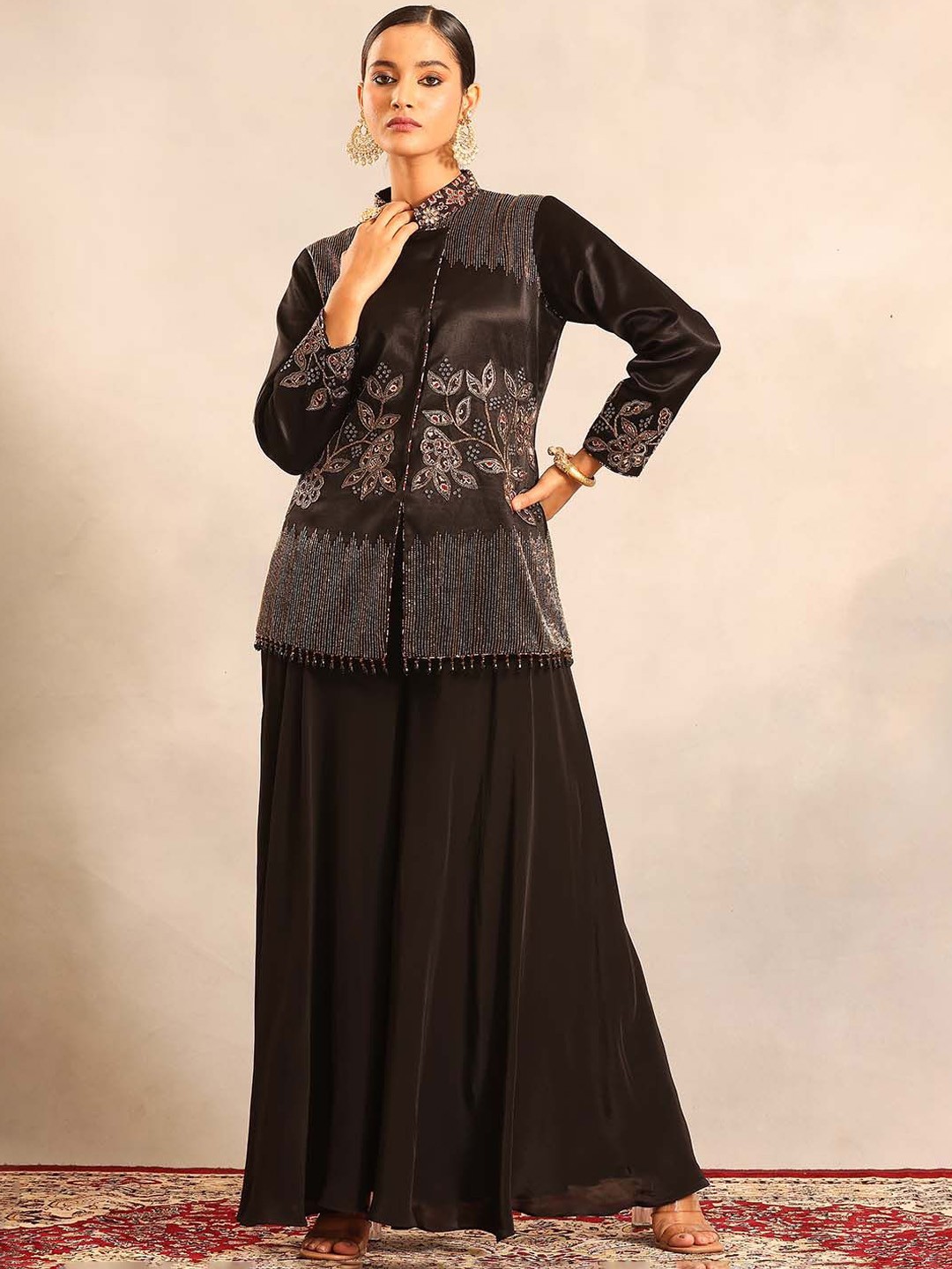 

Sejal Kamdar Embellished Top With Palazzo Co-Ords, Black