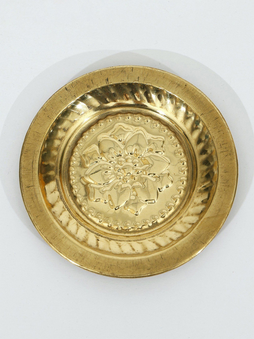 

Exotic India 3" Small Size Puja Plate in Brass - Home Temple Ritual Item, Gold