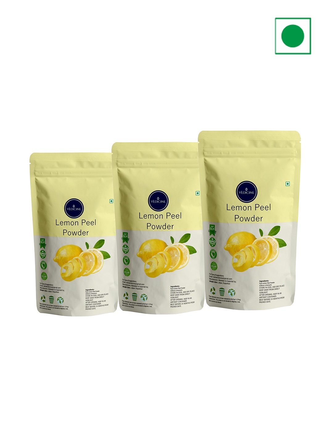 

VEDICINE Set Of 3 Lemon Peel Powder Face Pack -100g Each, Yellow