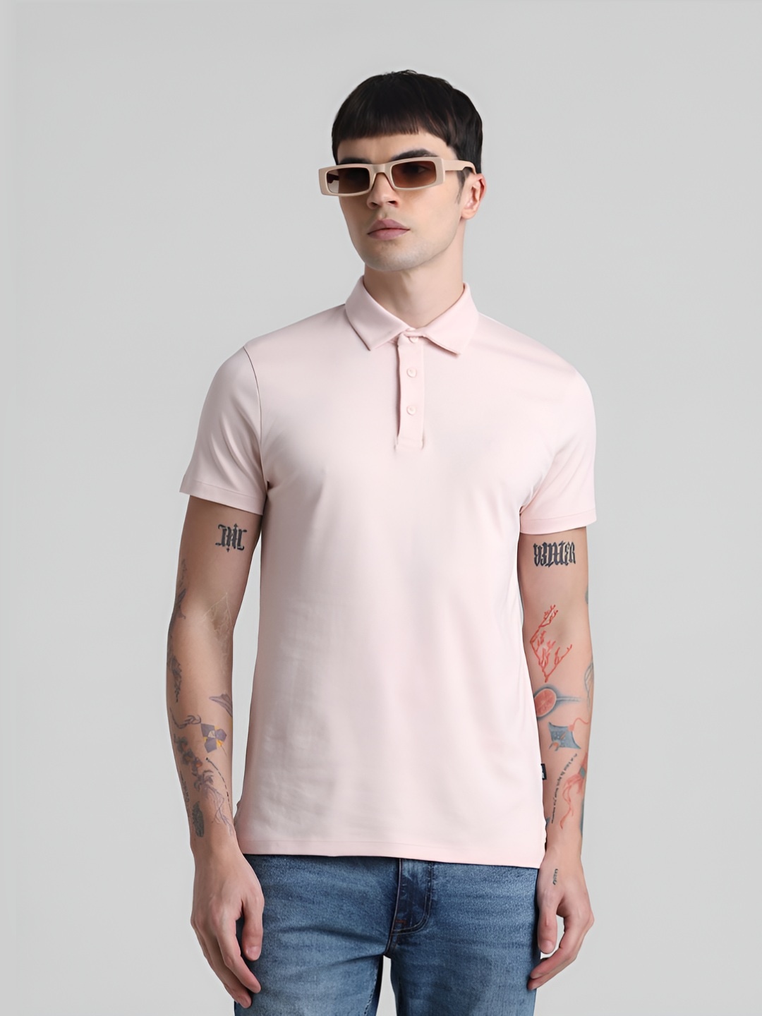 

Jack & Jones Men Polo Collar Pockets Slim Fit T-shirt, Pink