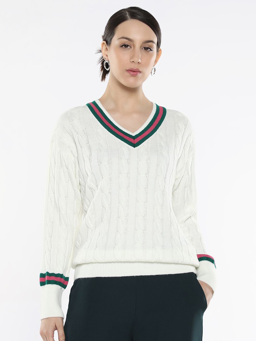 

RAREISM Women Cable Knit Pullover, Off white