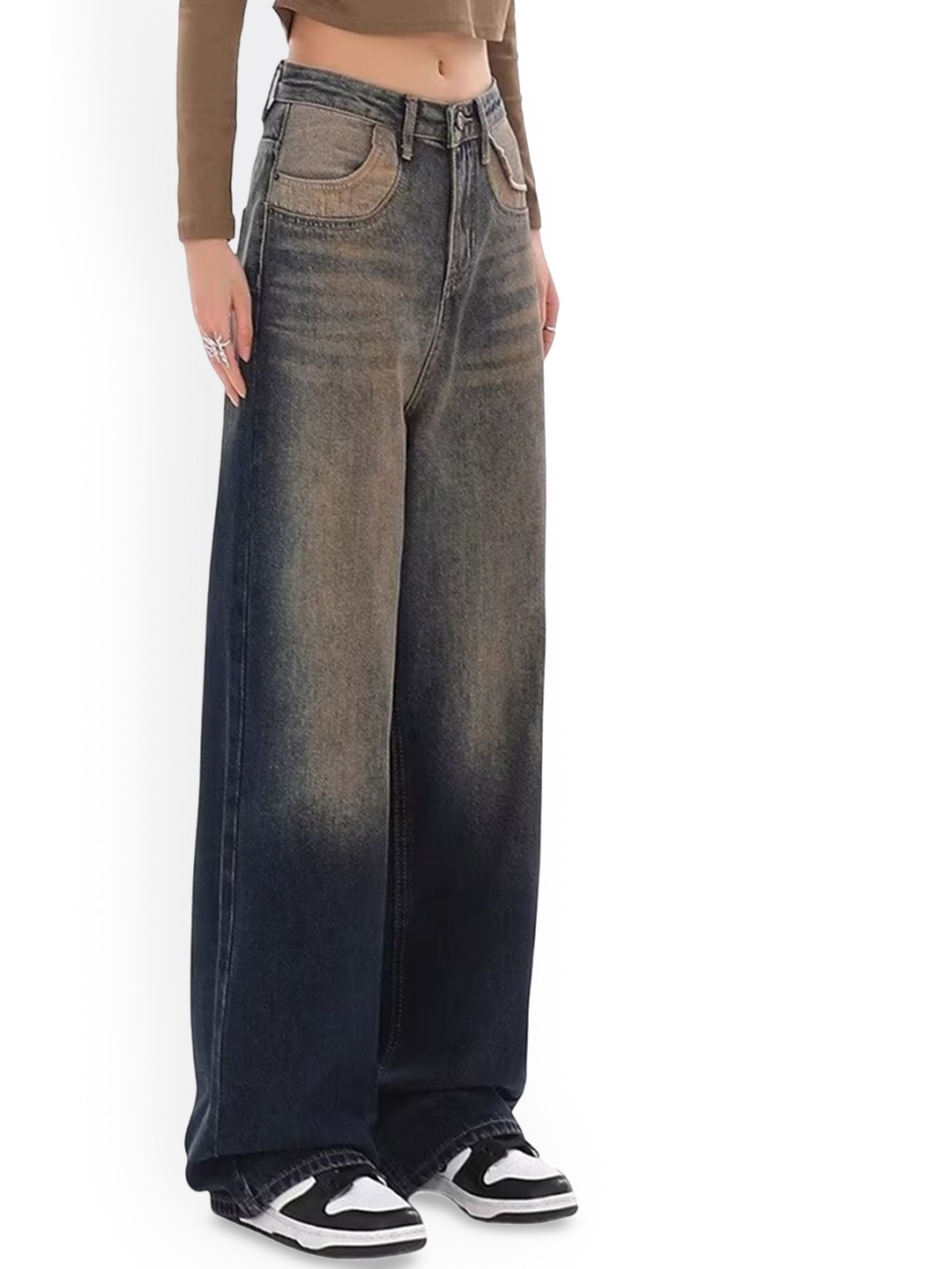 

LULU & SKY Women Wide Leg Heavy Fade Jeans, Blue