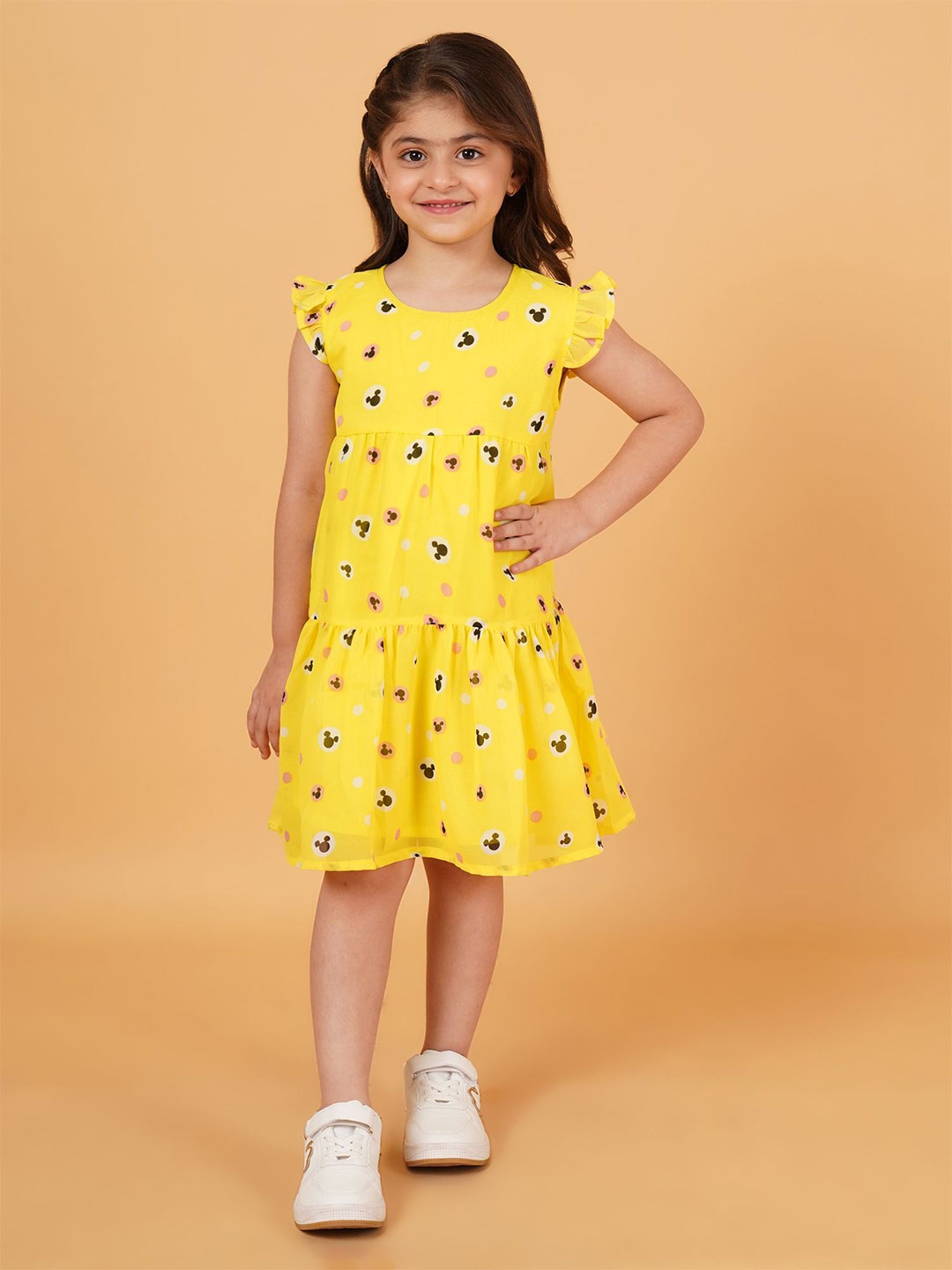 

Creative Kids Polka Dot Print Flutter Sleeve A-Line Dress, Yellow