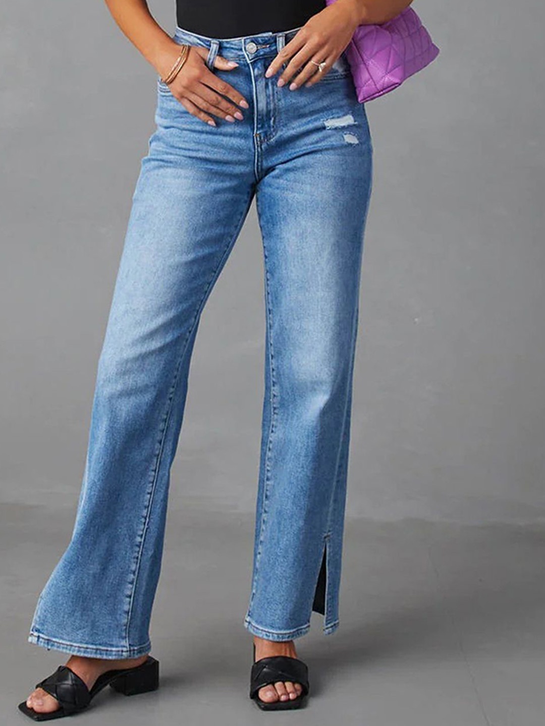 

LULU & SKY Women Straight Fit High-Rise Light Fade Jeans, Blue