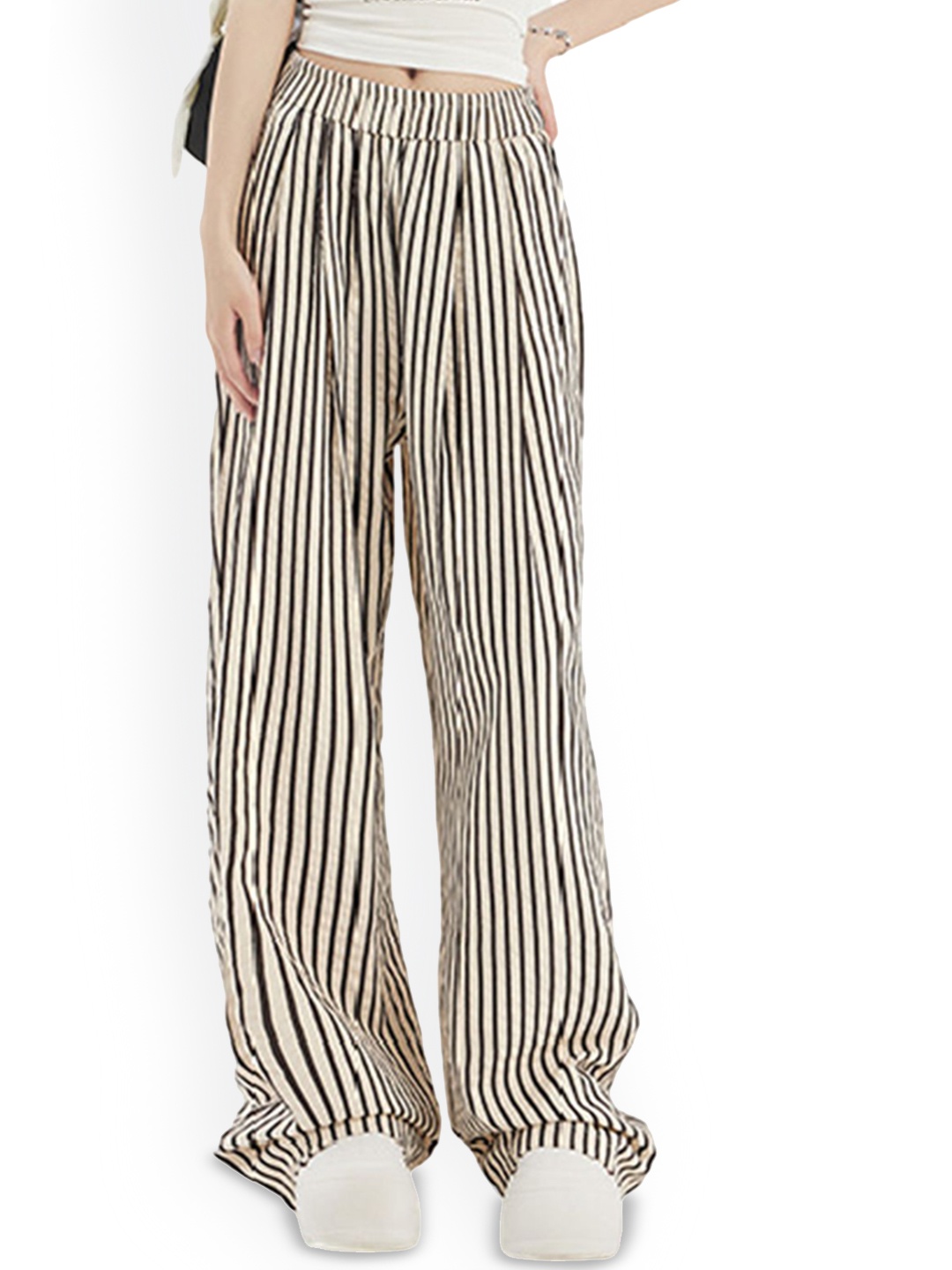 

LULU & SKY Women Striped Straight Fit Trousers, Black