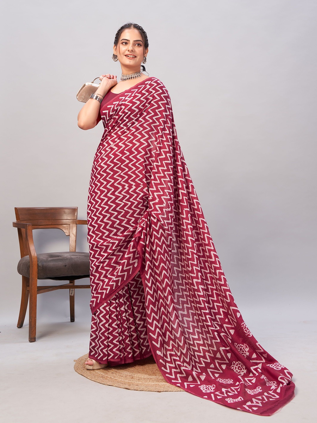 

KALINI Pure Cotton Saree, Maroon