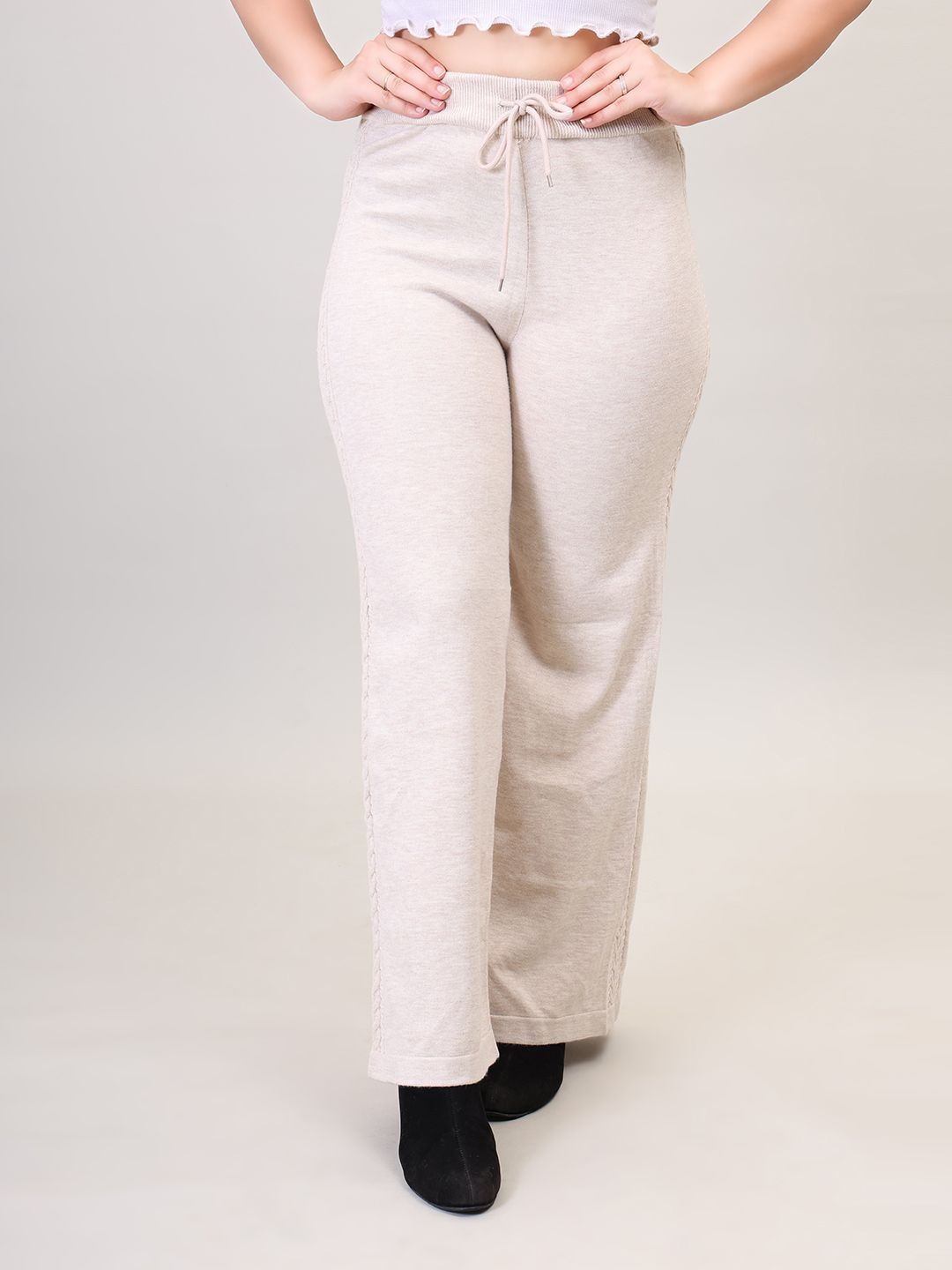 

Camey Women Knitted Palazzos, Beige