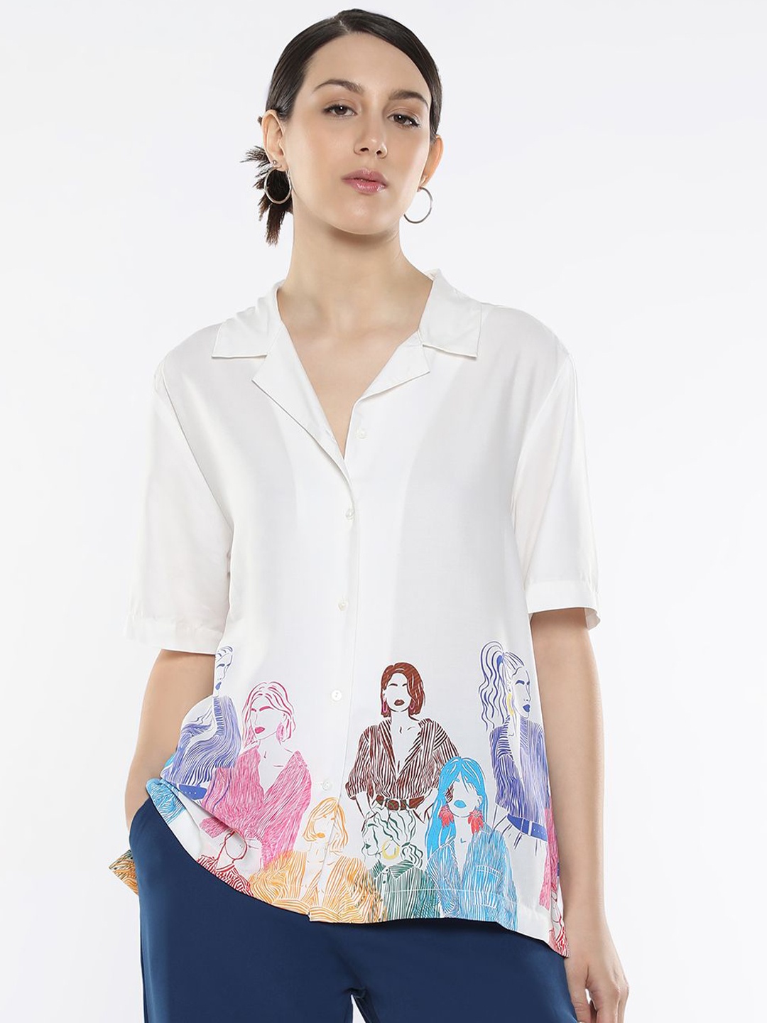 

RAREISM Print Cotton Boxy Top, Off white
