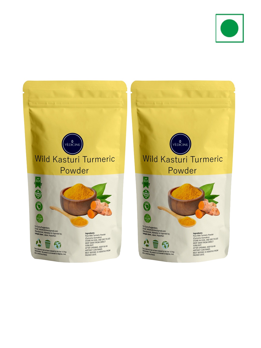 

VEDICINE Set Of 2 Wild Kasturi Turmeric Powder - 100g Each, Yellow