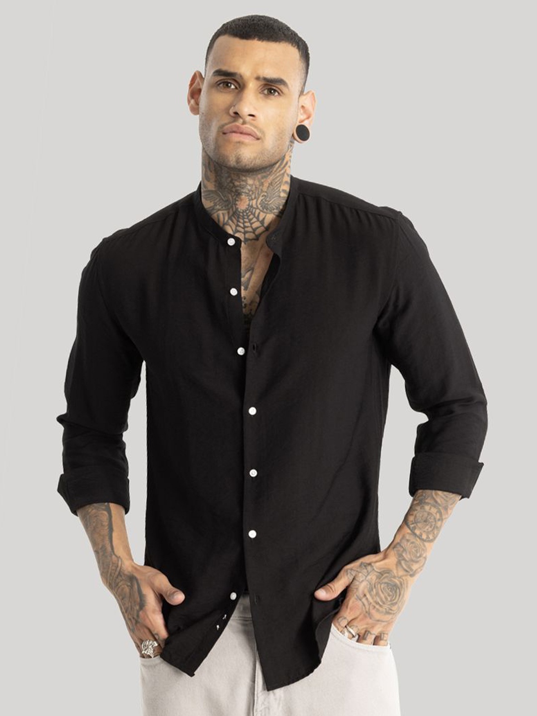 

Snitch Men Smart Slim Fit Opaque Casual Shirt, Black