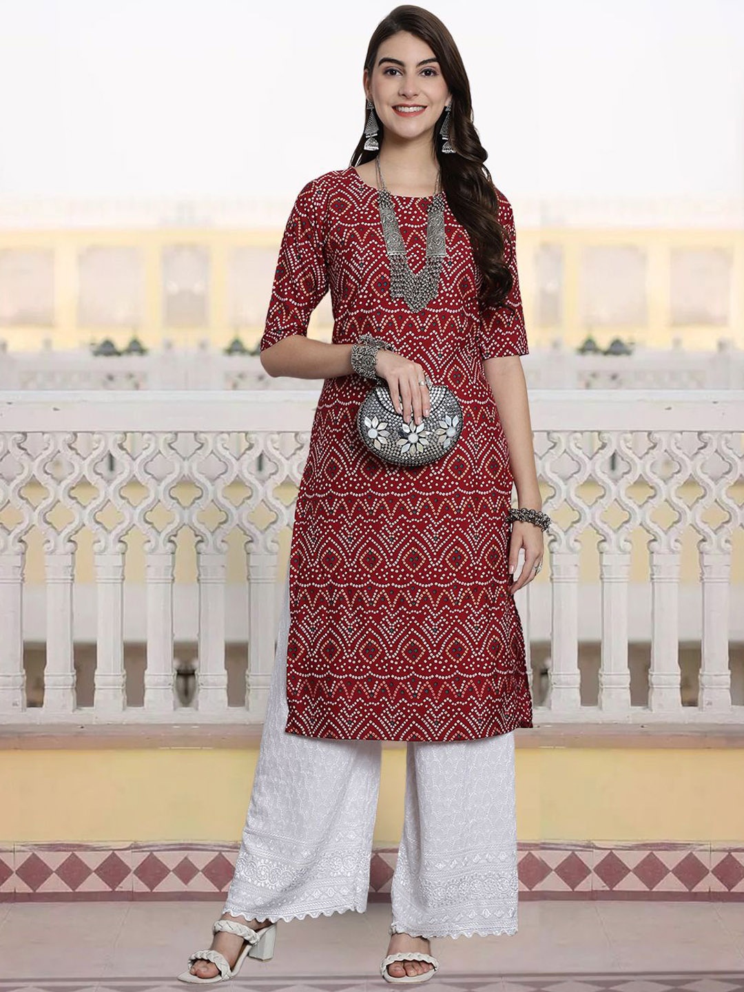 

7Threads Women Ethnic Motifs Printed Sequinned Floral Crepe Kurta, Multi