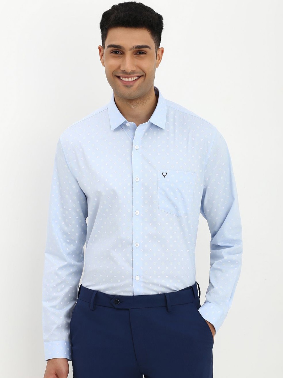 

Allen Solly Men Slim Fit Opaque Printed Formal Shirt, Blue