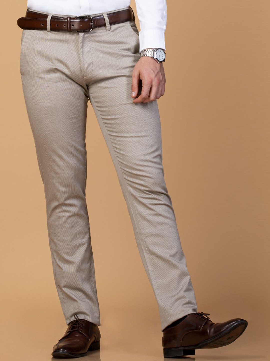 

Berkshire Men Solid Smart Slim Fit Formal Trousers, Beige