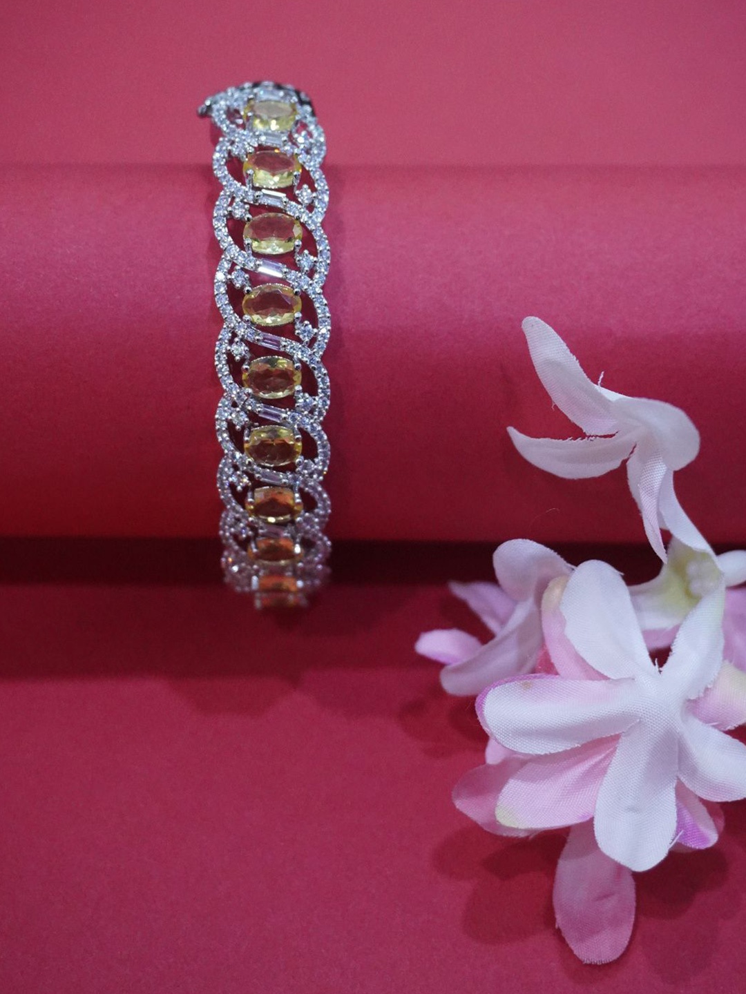 

Niscka Women Brass American Diamond Silver-Plated Bangle-Style Bracelet