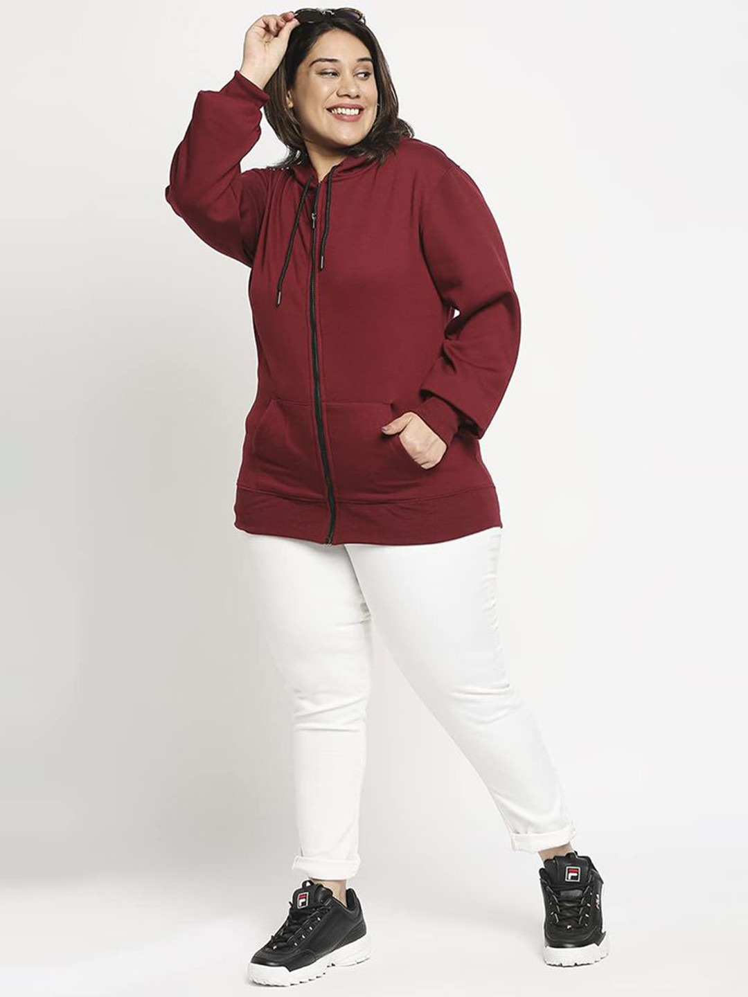 

Wear Your Opinion Plus Size Hooded Front-Open Sweatshirt, Maroon