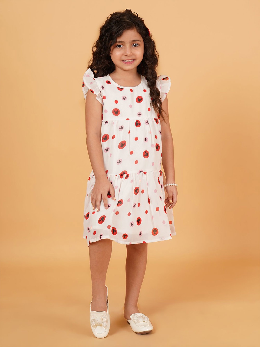 

Creative Kids Print Georgette Drop-Waist Dress, White