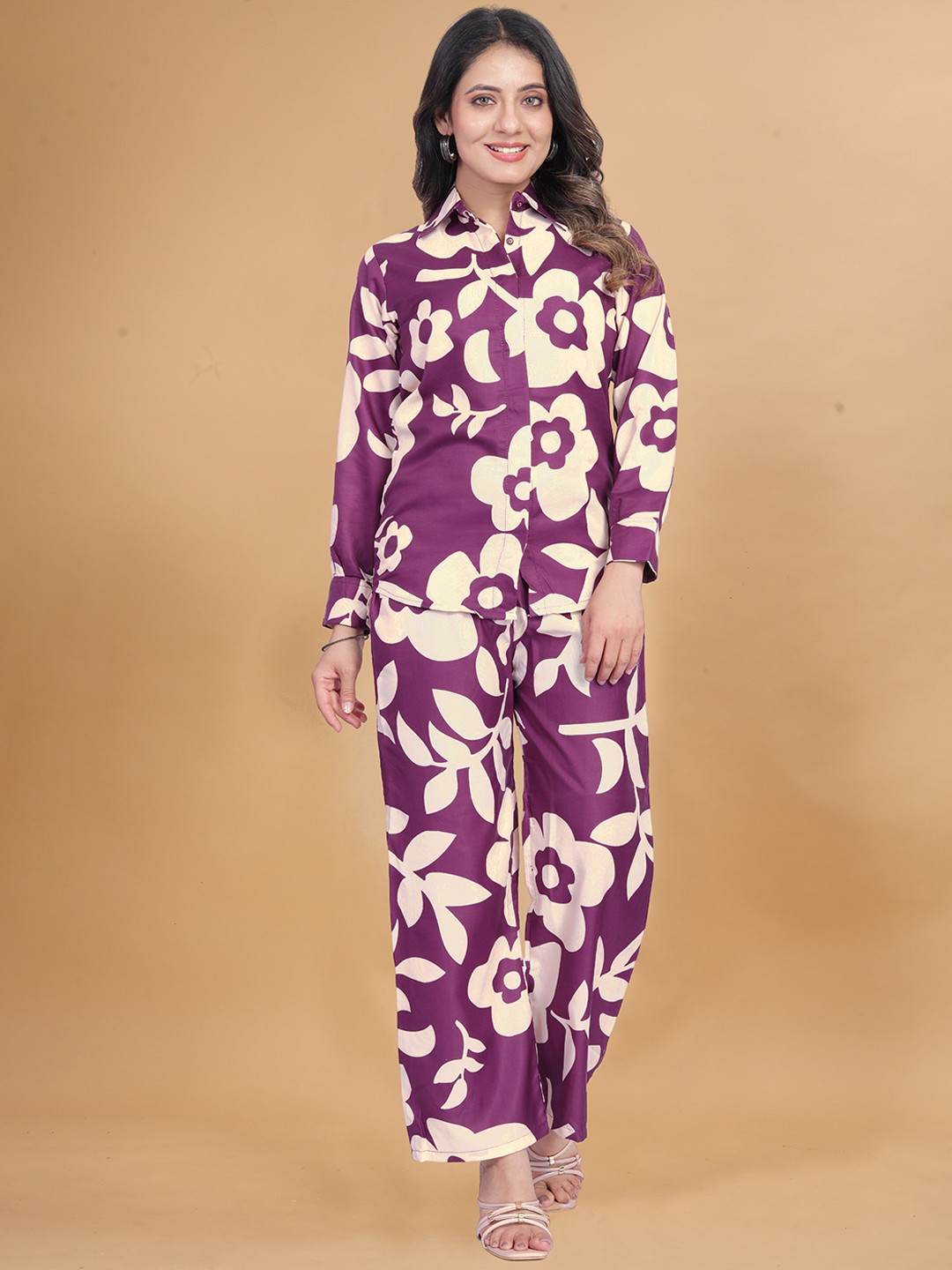 

VEECHIS Printed Top With Trouser Co-Ords, Purple
