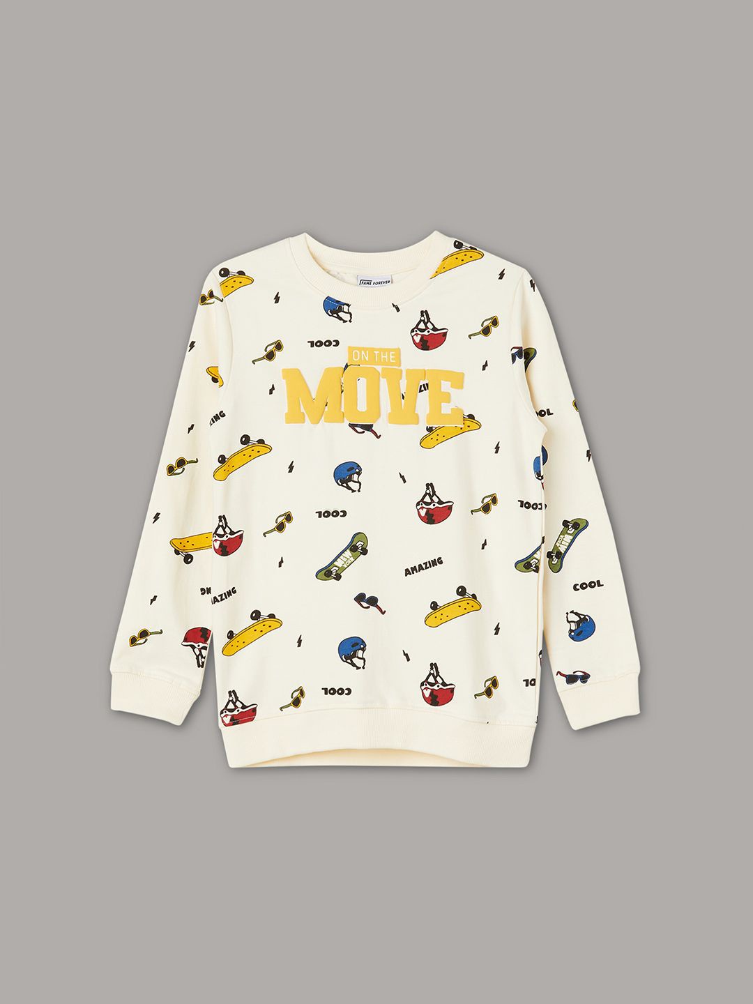 

Fame Forever by Lifestyle Boys Printed Sweatshirt, Off white