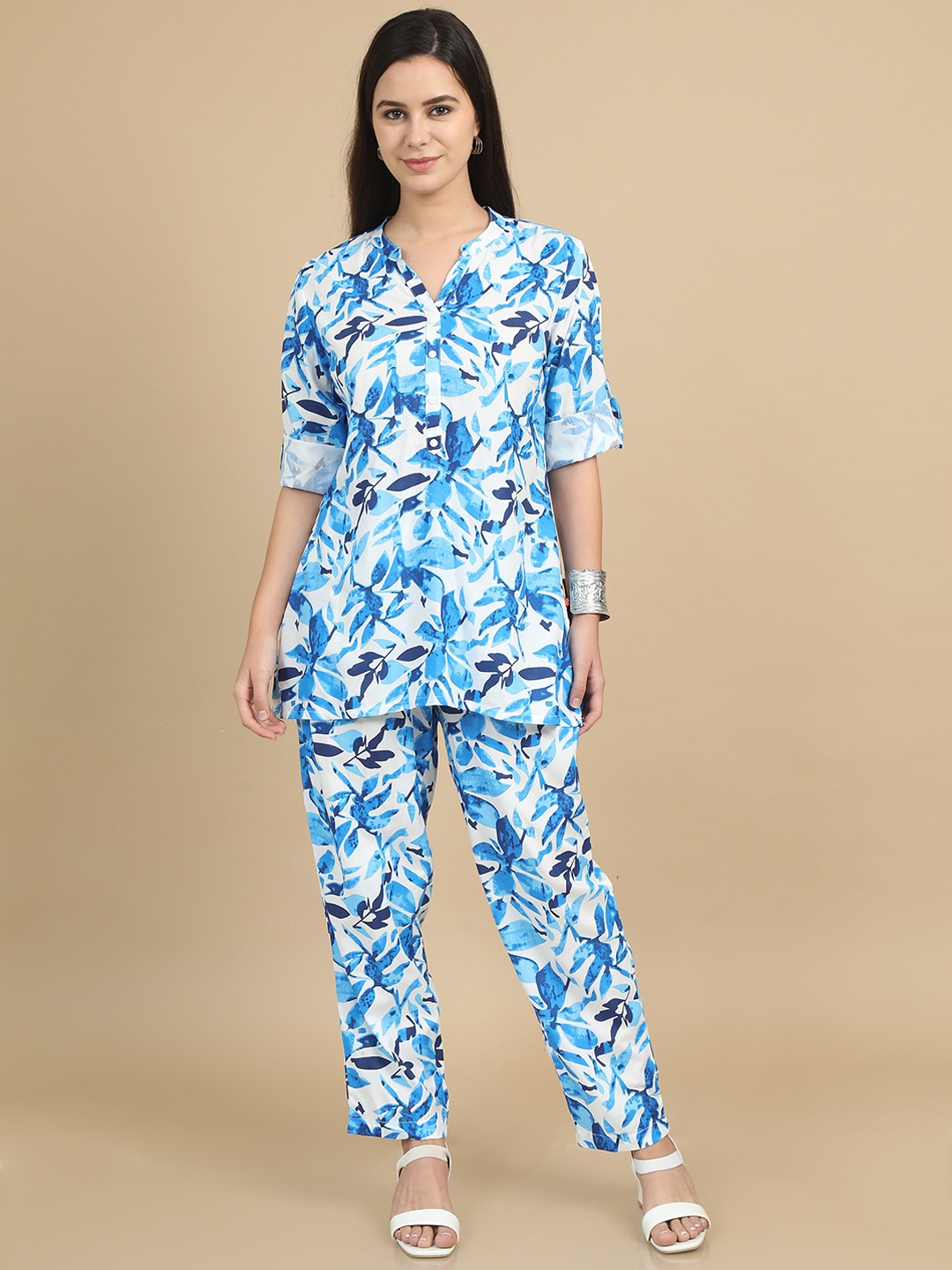 

Marcia Floral Printed Top & Trousers Co-Ords, Blue
