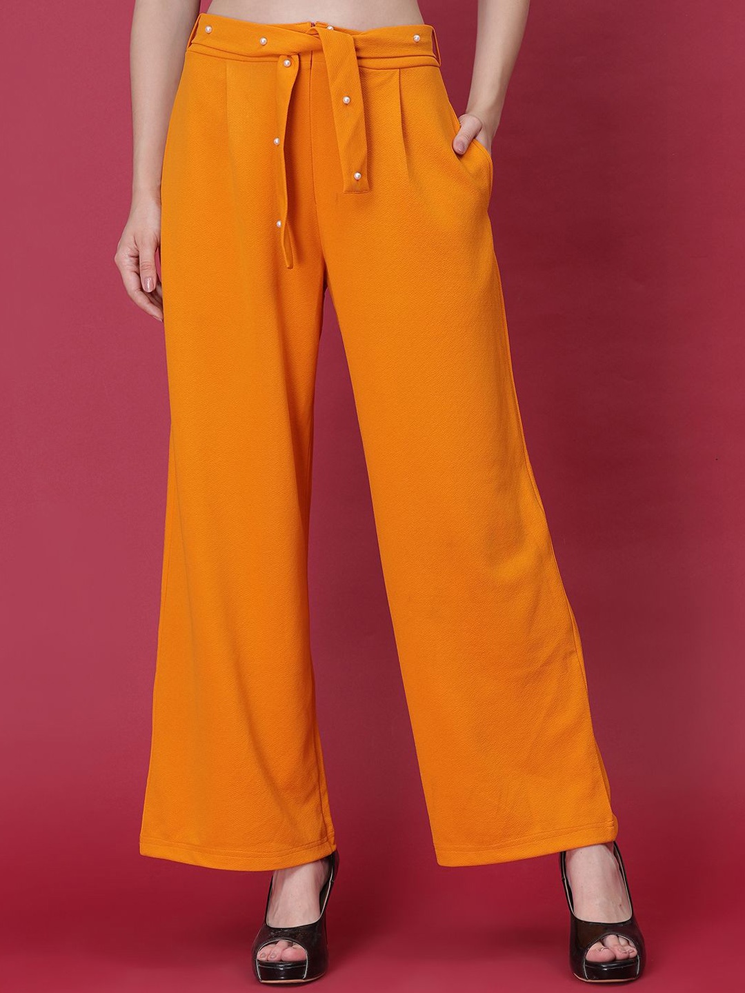 

Frolic Rolic Polyester Embellished Belt Parallel Trouser, Mustard