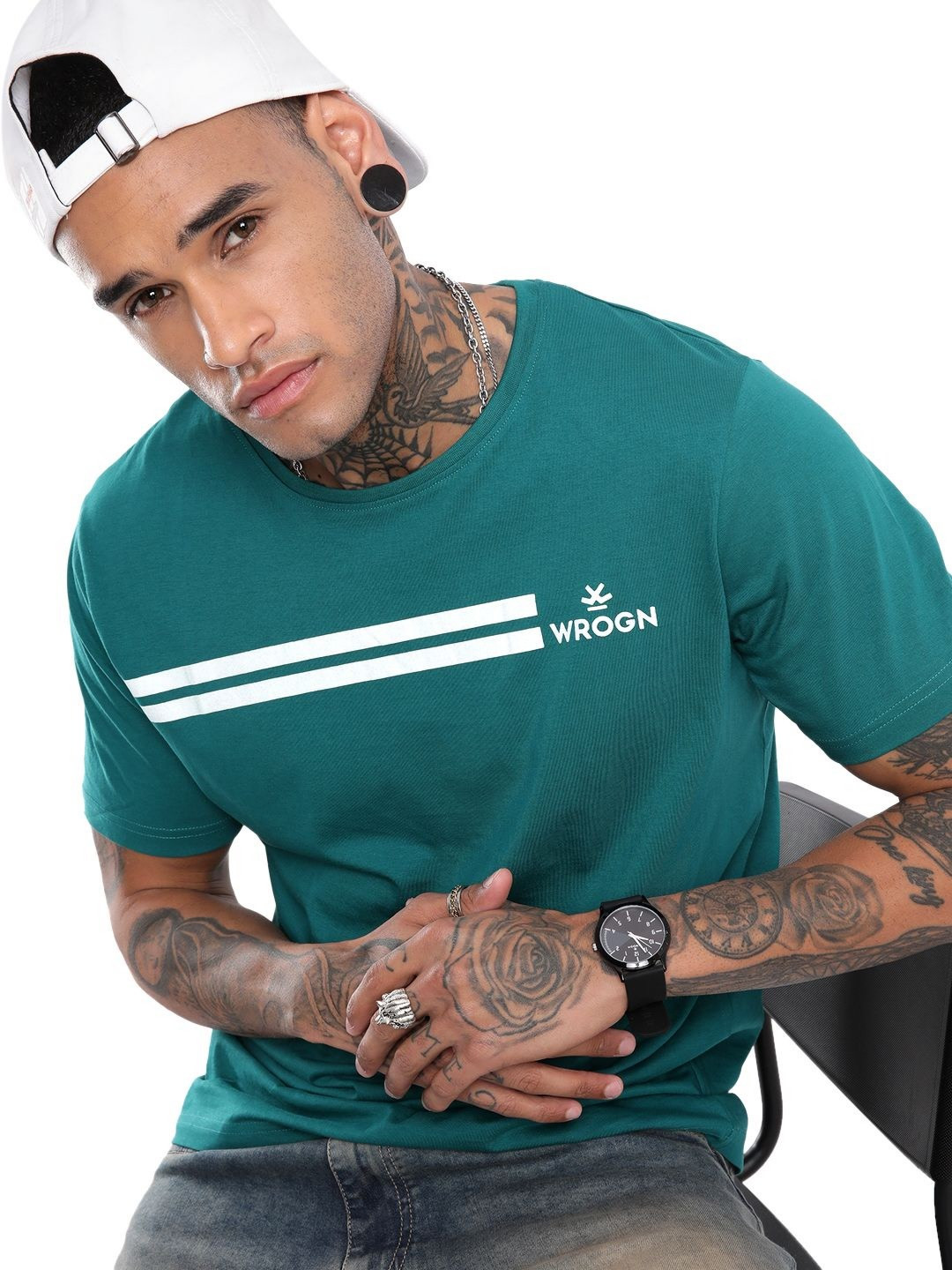 

WROGN Striped Everglade Slim Fit Cotton T-shirt, Blue