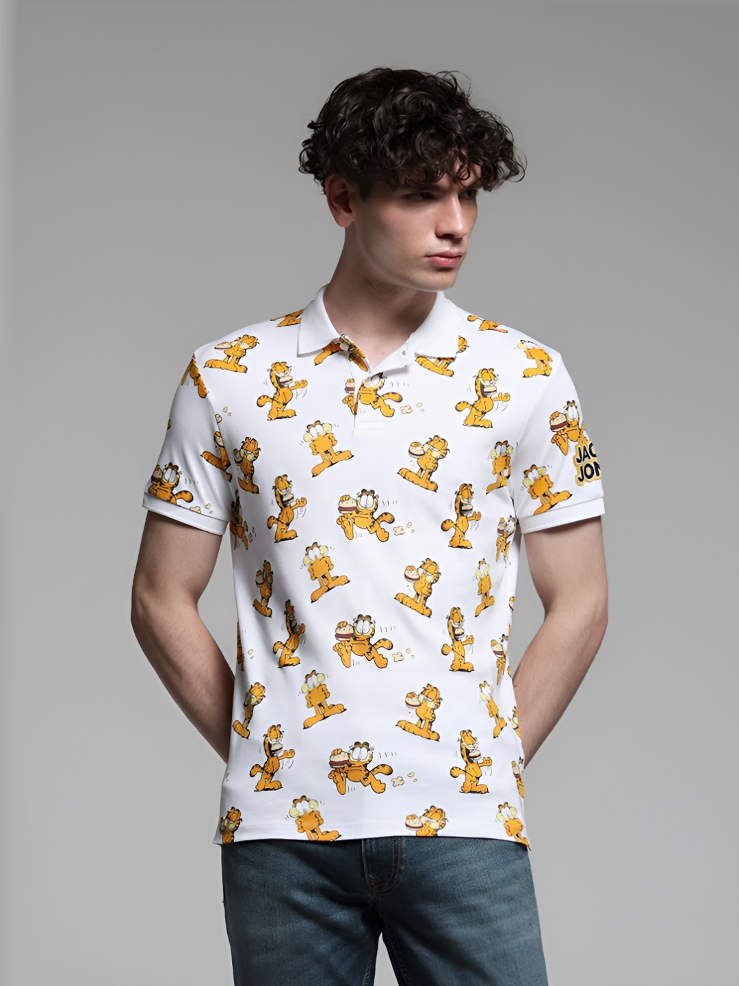 

Jack & Jones Men Printed Polo Collar Pockets T-shirt, White