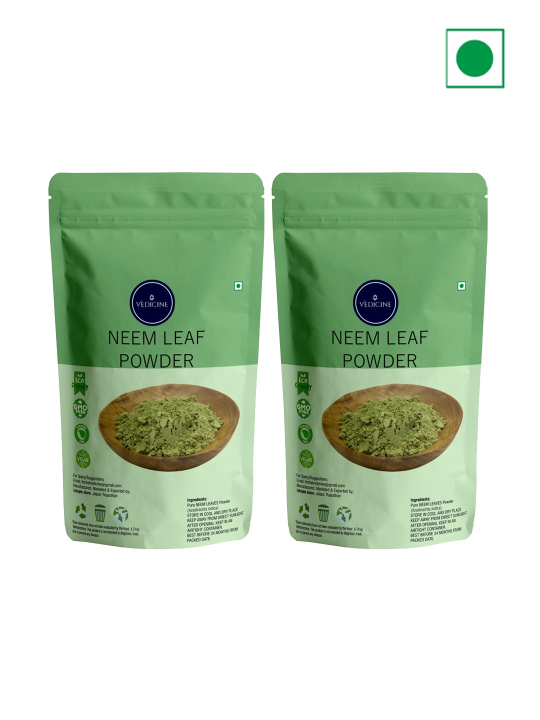 

VEDICINE Set Of 2 Neem Leaf Powder Face Pack - 100 ml Each, Green