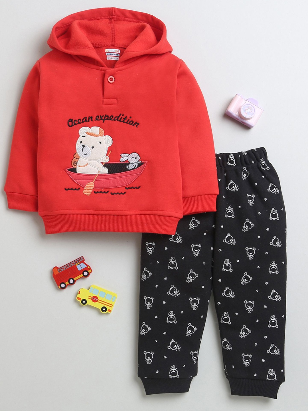 

BUMZEE Boys Embroidered Fleece Clothing Set, Red