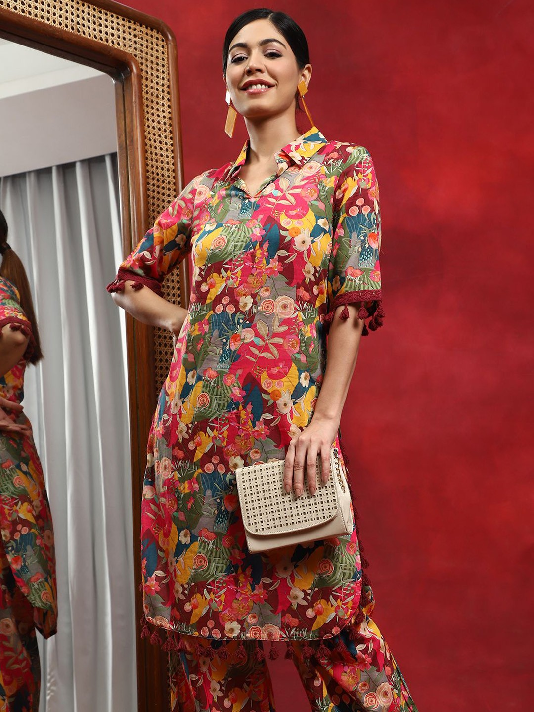 

Anouk Women Floral Printed Regular Pure Cotton Kurta with Salwar, Pink