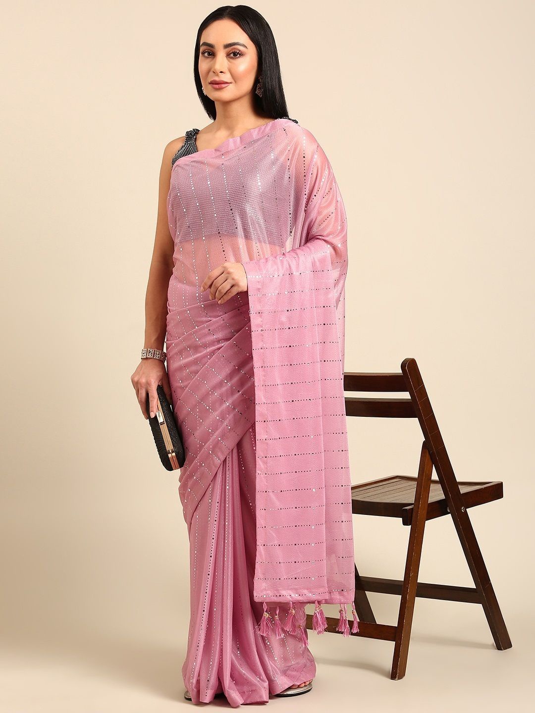 

all about you Striped Silk Blend Saree, Pink