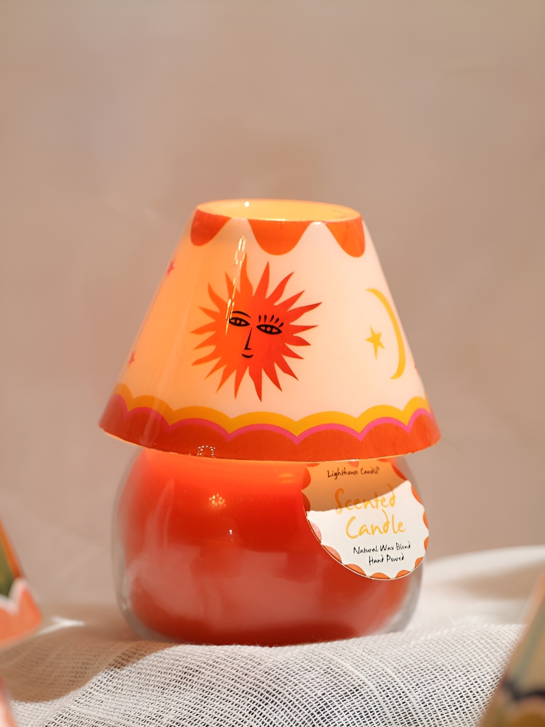 

LIGHTHOUSE CANDLE Orange & White Mystic Sun Vanilla Caramel Scented Glass Lamp Candle