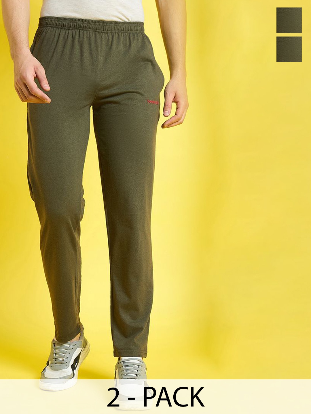 

bearbrother Men Pack Of 2 Mid-Rise Track Pants, Olive